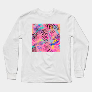 Leaves illustration with pink background Long Sleeve T-Shirt